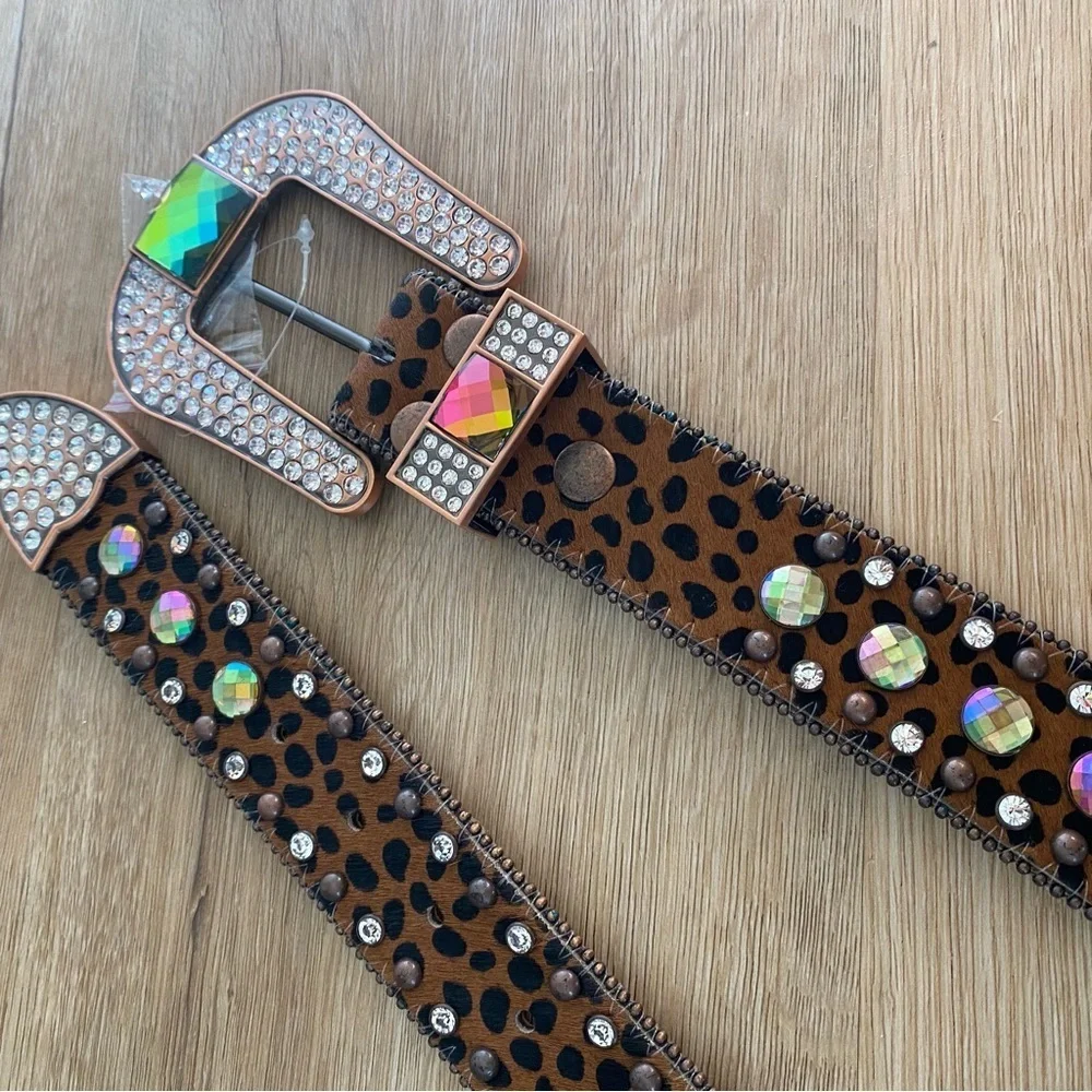 NEW Nocona Rhinestone Colored Calf Hair Leather Belt size XLarge
